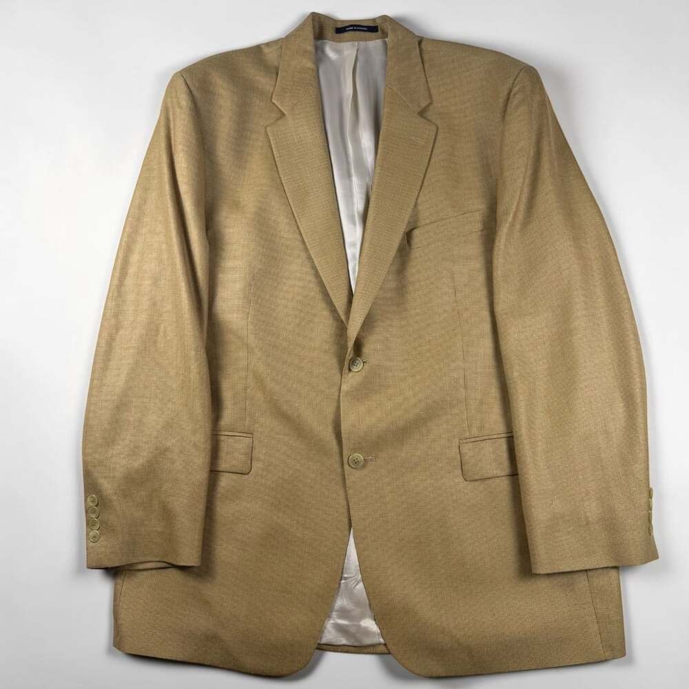 Ralph Lauren Blazer Mens 46L Silk Wool Tan Sport Coat Made Canada Union Made